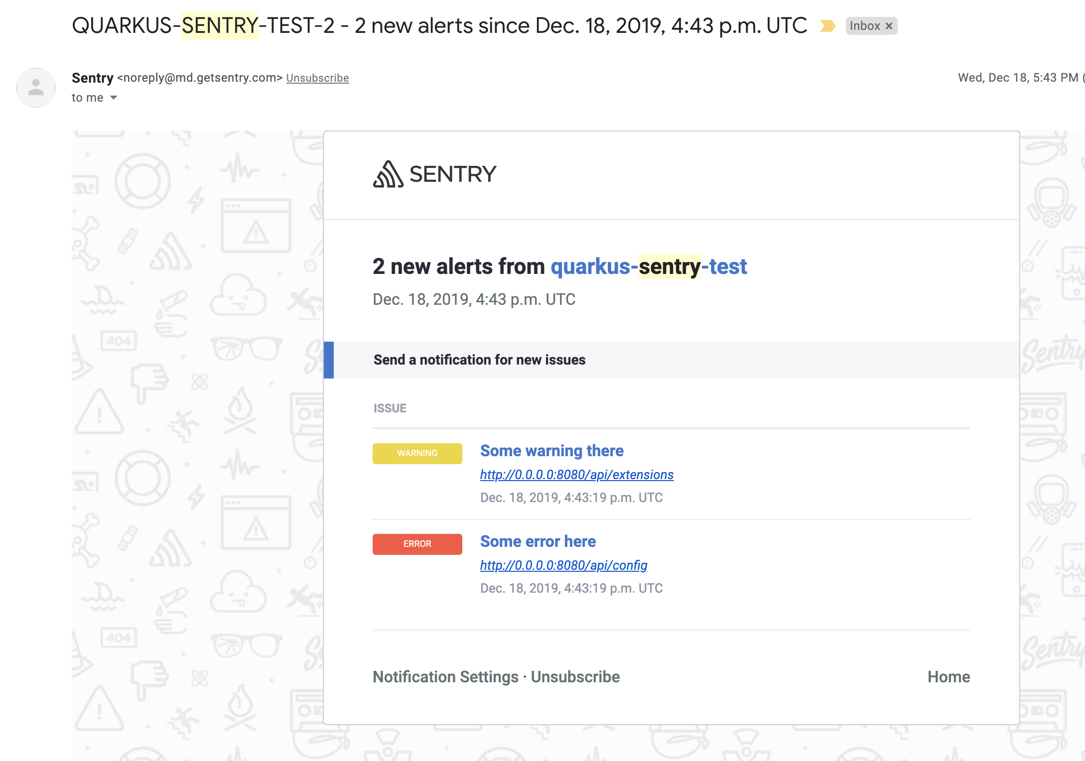 Sentry Email Notification