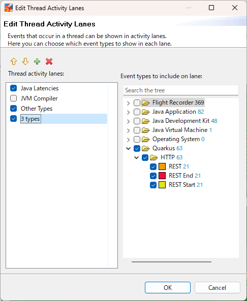 JDK Mission Control Edit Thread Activity Lanes